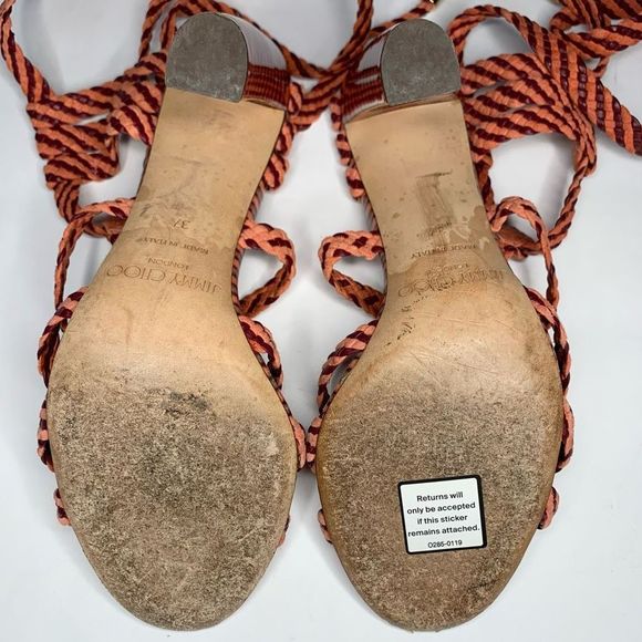 Jimmy Choo Trix 100mm Woven Multi-Wrap Sandal High Heel Pumps Coral EU 37 US 7 - Picture 10 of 11